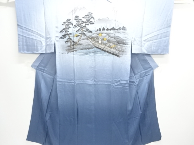 アンティーク　東海道五十三次模様男物長襦袢